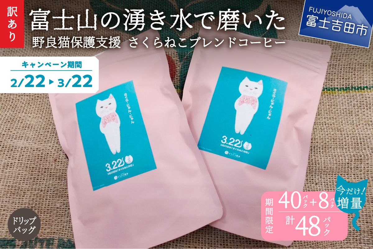 【訳あり】野良猫保護支援 さくらねこ ブレンドコーヒー 富士山の湧き水で磨いた スペシャルティコーヒー ドリップ 12g×48袋