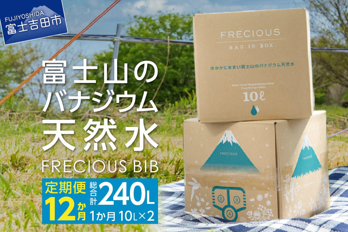 【12か月お届け】富士山のバナジウム天然水 Frecious BIB 20L(10L×2パック)